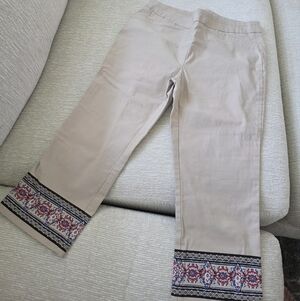 Beautiful Beige Pants with Embroidered Hem